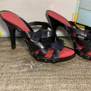 Nine West sexy black with red rubies on sides of shoes size 9